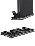 For PS4 PRO専用冷却スタンド 2*コントローラ 充電ステーション+2*冷却ファン+3 USBハブ 2台同時充電可能 コントローラー充電器 縦型 コンソールスタンド ホルダー 冷却ブラケット 充電ドック付き冷却スタンド 冷却ホルター 省スペース for プレイステーション 4 PROコンソール用 For PS4 PROアクセサリー (ブラック)