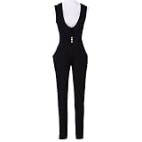 [RSWHYY] レディース サロペット オールインワン オーバーオール サスペンダー カジュアル 春秋 ロングパンツ ハイウェスト スキニー 着痩せ 無地 つなぎ服 ファッション ブラック L