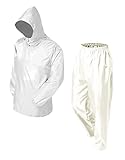 トオケミ(TOHKEMI)　強力撥水加工　ナイロンヤッケ(＃1000　LLサイズ　ホワイト)＋ナイロンパンツ(＃2000 LLサイズ　ホワイト)＋キャリーポーチセットの3点セット　ヤッケとパンツは同サ