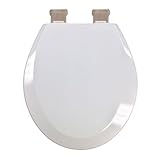 Comfort Seats C3B4R300AMBN Round Premium Molded Wood Toilet Seat with Brushed Nickel Hinges, White b