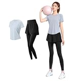 [Karsaer] ヨガウェア 上下セット レディース 体型カバー 半袖 Tシャツ ハイウエスト ヨガパンツ レギンス ピラティス トレーニング ジム スポーツウェア 吸汗速乾 伸縮通気A0063