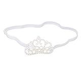 ノーブランド品 赤ちゃん　女の子　ヘッドバンド　ヘッドバンド　クラウン　ラインストーン　人工パール　写真撮影　小道具　髪飾り　全10色選べる - 白