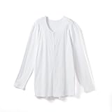 [白鷺ニット] 綿100％ 前開き 長袖シャツ 介護 メンズ 介護下着 シニア 紳士 Q4050T-E (L, ホワイト)