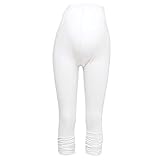 マタニティ専用　夏用のシルクタッチ5分丈/7分丈美脚レギンス/FREE　XL　大きいサイズ (7分丈くしゅくしゅ/FREE(S-L), ホワイト)