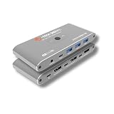 J-Tech デジタル 8K DisplayPort 1.4 KVM スイッチ 2 コンピューター 1 モニター、8K@60Hz / 4K@240Hz デュアル PC DP KVM スイッチャー 4 USB 3.0ポート (3 USB-A + 1 USB-C)、DP & USBケーブル付き [JTECH-DKM21-8K]
