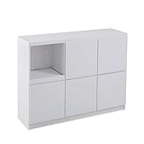 LOWYA （ロウヤ） 食器棚 キッチン収納 鏡面加工 プッシュオープン スライドレール 可動棚 通気孔付き キッチンタイプ 高さ100cm 幅135cm ホワイト おしゃれ 新生活