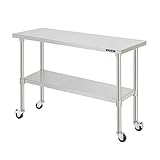 【ナリタカストア】業務用キッチン作業台 ステンレス調理台 キャスター付き (W1200mm×H800×D450mm)
