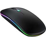 ワイヤレスマウス 無線 マウス bluetooth 静音 超薄型 usb充電式 2.4GHz 3DPIモード 800/1200/1600DPI 高精度 小型 持ち運び便利 ブルートゥース 無音 省エネ 7色LEDランプ (ブラック, 1枚セット)