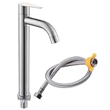 洗面用 蛇口 単水栓 シングルレバー立水栓 トイレ手洗い蛇口 台付1穴 洗面いボウル 洗面台水栓 ステンレス製 ホース付き 高さ29cm