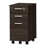 SINAPP デスクワゴン スリム キャスター付き インワゴン 木製 3段 鍵付き SIK3755 ダークブラウン