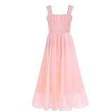 Candykids 子供/ジュニア用 シフォン ハイウィストお姫様ロングドレス フォーマルウェア 発表会 結婚式 入園式 演奏会 花嫁介添人 七五三 卒業式 (140cm, ピンク)