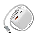 KYOHAYA USB-C 巻取りケーブル内蔵 急速充電器 タイプC 急速 PD対応 QC対応 65W 急速充電 ACアダプタ USB-C内蔵ケーブル+USB-C/USB-A 2ポート GaN 窒化ガリウム採用 極小タイプ Power Delivery ノートPC MacBook iPhone AQUOS Xperia Galaxy arrows 各種対応 JKPD65R1 (ホワイト)
