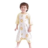[Miipat] スリーパー 夏 半袖 綿100% 薄手 柔らかい ベビー 寝袋 七分袖 寝冷え防止 可愛い アニマル柄 赤ちゃん パジャマ 80-110cm (イエロー(ライオン柄),100)