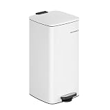SONGMICS ゴミ箱 スリム 30L ペダル式 蓋付き ステンレス製ダストボックス キッチン、リビング、洗面所隙間用 大容量 音が静か 袋が見えない 省ペース 防水 内バケツ有り おしゃれ ホワイト LTB593W02
