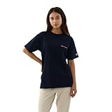 [チャンピオン] Tシャツ 半袖 丸首 綿100% 刺繍 スクリプトロゴ ショートスリーブTシャツ ベーシック C8-X318 メンズ ネイビー×ピンク L