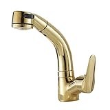 P Prettyia 360度　回転　シングルハンドル　スプレーヘッド　プルダウン　エレガント　実用的　全3色　 - ゴールデン