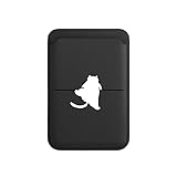 [YANS] 【ほっこり猫デザイン×大人かわいい】 MagSafe対応 カードケース 猫シルエットデザイン PUレザー スマホ背面カードホルダー ブラック/シルバー/ピンク/ラベンダー iPhone Android通用 磁気カードポケット ミニマリスト 小型 (ブラック)