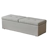 (DORIS) 収納スツール ベンチソファ 【ツインベンチ FABグレー】 オットマン ファブリック 横幅：119cm 奥行き：41cm