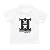 イニシャル Tシャツ / ベビーサイズ [BT346] 80cm ホワイト×ダークグレーロゴ 出産祝い 誕生日 プレゼント おしゃれな 名入れ ベビー服