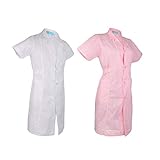 B Blesiya 品質保証　女性　看護師　作業服　Mサイズ　半袖　ホワイト＆ピンク　快適