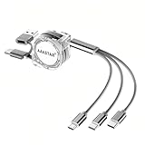 USB Type-A Type-C 両対応 5in1 マルチ充電ケーブル Type-C タイプC ライトニングケーブル micro USB Android 3台同時 3in1 巻き取り式 1m (シルバー)