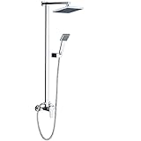 ROVATE 温度調節シャワーシステム やけど防止デバイス レインフォールシャワーセット 8インチシャワーヘッド 調整可能 スライドバーハンドル 1500mmホース クロム シルバー