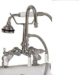 Clawfoot浴槽デッキマウント磁器レバー英語電話真鍮蛇口with Hand Held shower-brushedニッケル