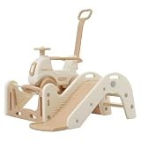 5in1 滑り台 木馬 室内遊具セット ホワイト×ベージュ 幅100×奥行103×高さ107cm 1歳から5歳対応 組立簡単 安全設計 PP製 多機能遊具