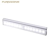 モーションセンサーライトfurnizoneクローゼットライトキャビネットライトスティックonデザイン、Rechargableワイヤレス10 LED自動スイッチON /オフコードレスSliver夜ライト