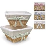 Natural Wicker Nurseryバスケット – ホワイトワッフルwith 4つリボン( Set of 2 ) by Badger Basket
