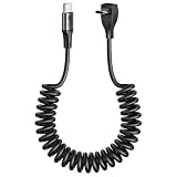 SUNGUY USB Type-C ケーブル L字 1.5M【推奨伸縮長さ：0.4M～1M】1パック 60W 急速充電 PD対応 7字型 USB C to C 伸縮自在 データ転送 タイプc ケーブル コイル型 PU高耐久性 iPhone 17/16/15 シリーズ Galaxy S24 / MacBook Pro(Air) / Google Pixelなどのタイプc機種に対応 グレー