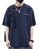 [ODFMCE] tシャツ 半袖 メンズ 夏 綿 薄手 シンプル ゆったり 無地 おしゃれ 大きいサイズ (XL, ネイビー)