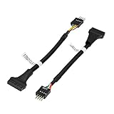 KKM-ラブショー 19/20ピンUSB3.0TOUSB2.0USB 3.0 メス-9ピンUSB 2.0オス マザーボードケーブルアダプターコンバーター 6インチ (ブラック) 1本ずつ計2本 (19 ピン メス, 2)