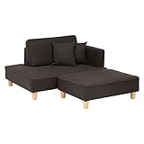 ソファー・オットマンセット 【ブラウン】 肘付き 『SOLERA』 張地：ファブリック生地 クッション2個付き ソレラBR