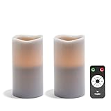 グレーFlameless Waxピラーキャンドルwithリモート| 2、ウォームホワイトのLEDのセット、電池付属 Set of 2 - 6" グレー LC004295