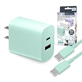急速充電器 type-c iphone 充電器 2ポート ケーブル付 PD 20W USB acアダプター 高速 スマホ Android カラフル おしゃれ (グリーン, AC充電器+タイプC to タイプC)