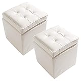 【座ったり収納したり実用性抜群 いろんな使い方ができる1人掛けスツール(2個セット)】 ズレないフタ一体型 耐荷重90kgで頑丈 22L分の収納が可能 お手入れ簡単PVC 収納力抜群 (ホワイトアイボリー色)