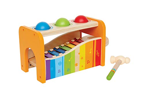 Hape Pound & Tap Bench with Slide Out Xylophone - Award Winning Durable Wooden Musical Pounding Toy for Toddlers, Multifunctional and Bright Colours