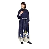 【カヤ】冬牡丹着物 和柄 ワンピース 着物風 和服カジュアル 和風 和モダンレーヨン ロング 長袖 カジュアル ネイビー 7IA-1107 レディース NV KON