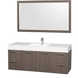 Wyndhamコレクション60 "単一Amareシンク浴室洗面化粧台セットでグレーオークホワイトacrylic-resin統合シンクと58 "ミラー