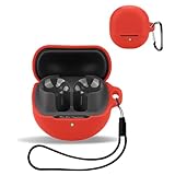 For SOUNDPEATS Air5 / Air5 Lite 用 ケース カバー 【KONXISA】ワイヤレスイヤホン ケース シリコン素材 着用しやすい 耐衝撃 防水防塵 ウォッシャブル（カラビナ付き+ストラップ付き ） 装着充電可能 持ち運びがしやすい（レッド）