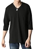 [アーケード] ロングTシャツ メンズ 長袖 7分袖 ロンT カットソー Vネック L ブラック(七分袖)