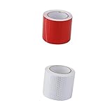 B Blesiya 高強度　反射テープ　安全反射テープ　蛍光イエロー　車用安全警告反射テープ　蛍光反射テープ　レッド　ホワイト　約305cm×5cm