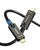 huaham フル機能 USB C 光ファイバービデオケーブル 50フィート 10Gbps PD 60W 4K@60Hz USB 3.2ケーブル ドイツシリコンラインチップ付き 2レーン DP1.4ビデオ出力対応 ウェブカメラ ビデオ会議 VR テレビ ノートパソコン用