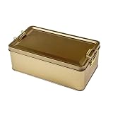 ルナリ ブリキ缶ケース 蓋付き レトロ 小物入れ コレクション 収納 シンプル おもちゃ箱 缶 インテリア 雑貨 ゴールド (ゴールド)