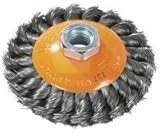 Walter Saucer-Cup Knot-Twisted Brush, Threaded Hole, Carbon Steel, 4" Diameter, 0.015" Wire Diameter