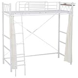 ロフトベッド シングルサイズ ハイタイプ スチール ２口コンセント/宮棚/前面カーテン付き ホワイト 【代引不可】 生活用品 インテリア 雑貨 寝具 ベッド ソファベッド パイプベッド ロフトベッド [並行輸入品]