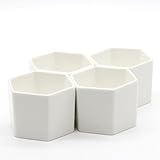 T4U 7CM 陶器ミニ植木鉢セット 白 六角形 多肉植物 サボテン鉢 フラワーポット プランター容器 4個入り
