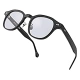 【A&A】 ブルーライトカット メガネ PCメガネ ハンドメイド 高級 アセテート素材 パソコンメガネ チタンノーズパッド 度なし おしゃれ ブルーライト UVカット 紫外線カット ウェリントン 男女兼用 伊達メガネ (ブラック・シルバー/ライトスモークレンズ-24, 48)