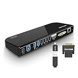 Wavlink USB3.0 ユニバーサル・ドッキングステーション・デュアル ビデオモニタ・ディスプレイ 最高解像度2048x1152のDVI & HDMI & VGA ポート、ギガビット・イーサネットポート、オーディオ、6つのUSBポートはラップトップ、ウルトラブック、PCなどに対応 USB3.0 ポートx2、USB2.0 ポートx4、PSE認定されたAC12V2A 電源アダプター付